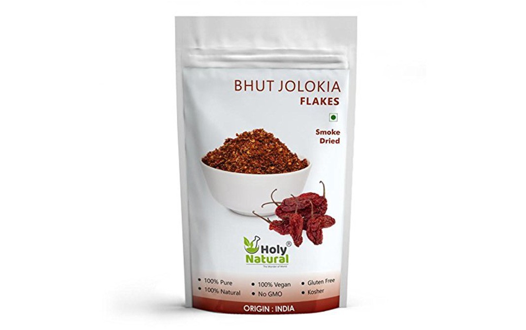 Holy Natural Bhut Jolokia Flakes Smoke Dried   Pack  15 grams
